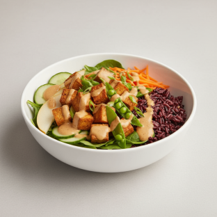 Nut-Free (V) Organic Tofu 50-50 Bowl with "Peanut" Sauce (No Cashews)