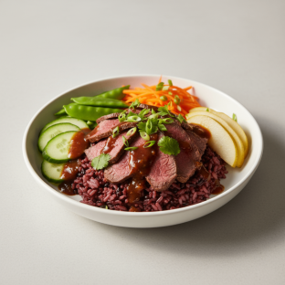 Nut-Free Wagyu Beef Purple Rice Bowl with Tamarind Sauce (No Cashews)