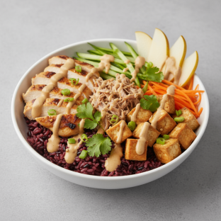 Nut-Free Protein Combo Purple Rice Bowl with "Peanut" Sauce (No Cashews)