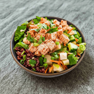 Nut-Free (V) Organic Tofu 50-50 Bowl with "Peanut" Sauce (No Cashews)