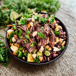 Wagyu Beef Purple Rice Bowl with Ginger Lime Sauce