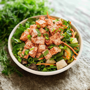 Nut-Free (V) Tofu Salad with Tamarind Sauce (No Cashews)