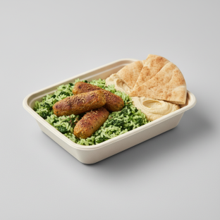 Spinach Rice With Vegan Kebob and Pita