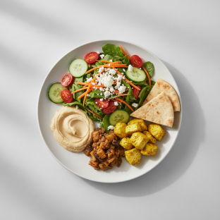 Entree Salad With Tumeric Chicken and Pita