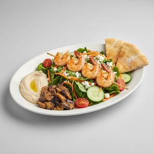 Entree Salad With Lemon Shrimp and Pita