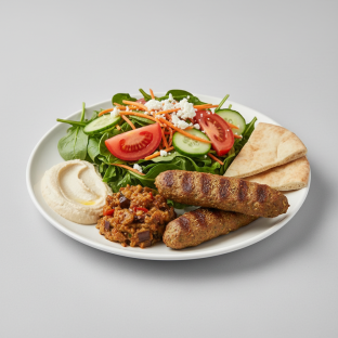 Entree Salad With Plant Based Kebob and Pita