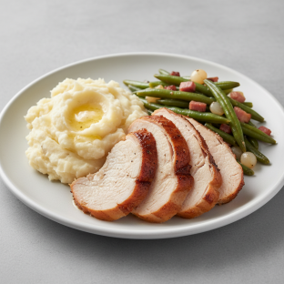 Sliced Roasted Turkey | Mashed Potatoes | Southern Style Green Beans Sliced Roasted Turkey | Mashed Potatoes | Southern Style Green Beans