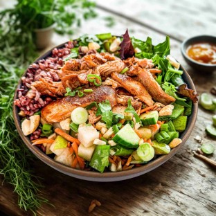 Chicken 50-50 Bowl with "Peanut" Sauce