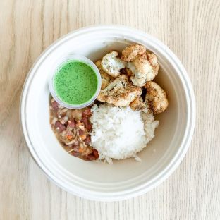 Macro Bowl: Cumin Beans, Za'atar Cauliflower, Jasmine Rice, avocado goddess