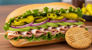 Turkey and Avocado Sub on White Bread and a Peanut Butter Cookie (No Tomatoes)