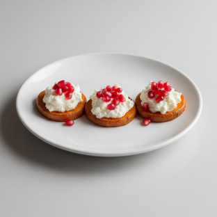 Sweet Potato Bruschetta with Pomegranate, Whipped Ricotta