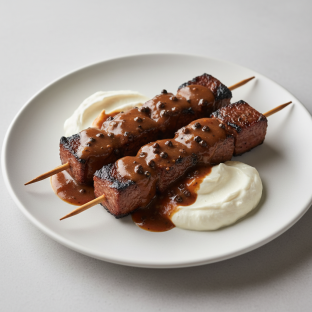 Short Rib Skewers with Peppercorn Sauce and Horseradish Cream