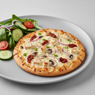 Gluten-Free Chicken and Garlic Gourmet Pizza with Salad