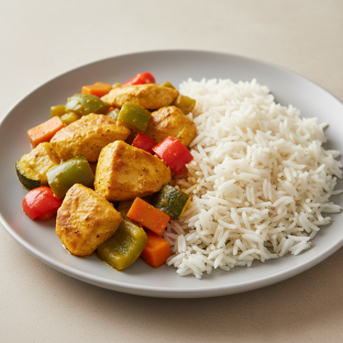 Curry Chicken, Vegetables and Basmati Rice