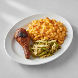 Jerk Chicken, Mac and Cheese, and Fried Cabbage