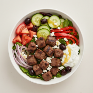 Grilled Beef Kabobs Greek Salad Bowl