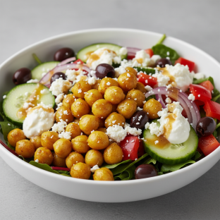 Curry Chickpeas Greek Salad Bowl