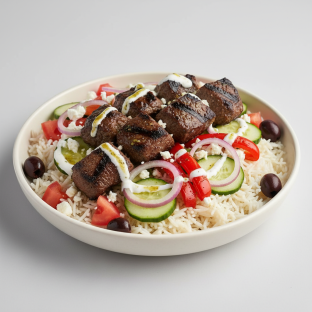 Grilled Beef Kabobs Greek Rice Bowl
