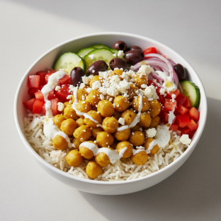 Curry Chickpeas Greek Rice Bowl