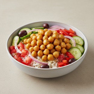 Curry Chickpeas Greek Rice Bowl (no Dairy)