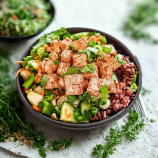 Nut-Free Tofu Purple Rice Bowl with Tamarind Sauce (No Cashews)