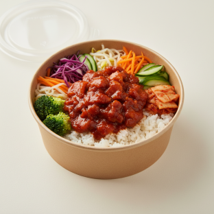 Spicy Pork Bibimbap with Steamed Rice and Spicy Gochujang
