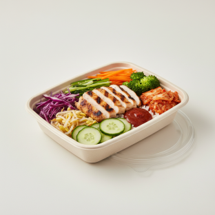 Chicken Bibimbap with Steamed Rice and Spicy Gochujang