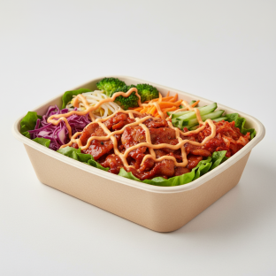 Spicy Pork Bibimbap Box - Fresh Lettuce Base with Spicy Mayo