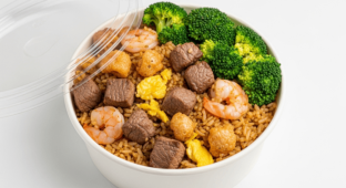 Cracklin Fried Rice and Steamed Broccoli