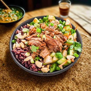 Chicken Purple Rice Bowl with Ginger Lime Sauce