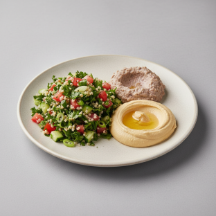Tabule Salad with Hummus and Baba Ghanoush