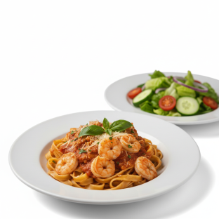 Fettuccine Marinara with Shrimp | Garden Salad