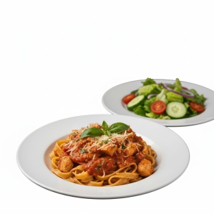 Fettuccine Marinara with Chicken | Garden Salad