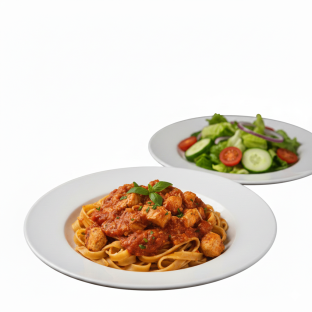 Dairy Free Fettuccine Marinara with Chicken | Garden Salad