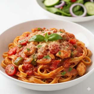 Fettuccine Arrabiata with Chicken | Garden Salad