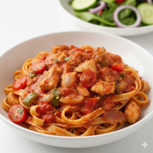 Dairy Free Fettuccine Arrabiata with Chicken | Garden Salad