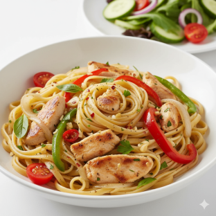 Fettuccine Aglio with Chicken | Garden Salad