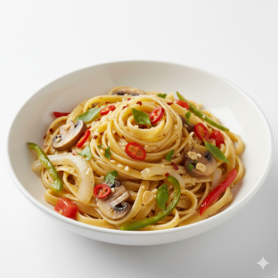Vegan Fettuccine Aglio with Mixed Vegetables