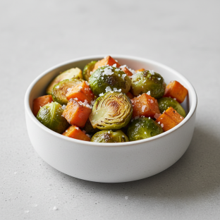 Roasted Brussel Sprouts and Sweet Potatoes
