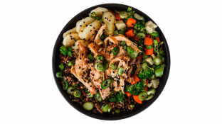 Pork Shoulder Rice Bowl with Spicy Orange Sesame Sauce