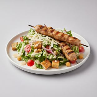 Greek Caesar Salad with Grilled Souvlaki