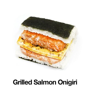 Grilled Salmon Onigiri with Edamame