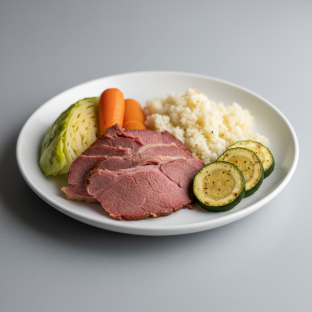 Light Carb Corned Beef and Cabbage, Cauliflower Rice and Green Roasted Zucchini Light Carb Corned Beef and Cabbage, Cauliflower Rice and Green Roasted Zucchini