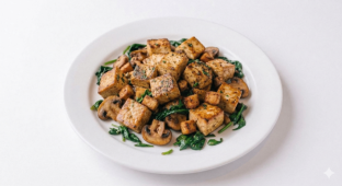 Sauteed Tofu with Mushrooms and Spinach