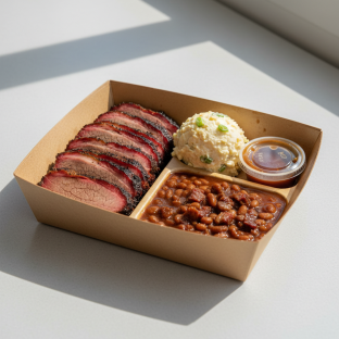 Brisket With Potato Salad Boxed Meal Brisket With Potato Salad Boxed Meal