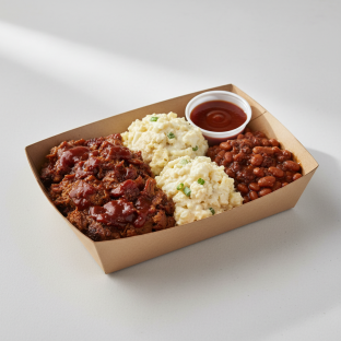 Chopped Brisket With Potato Salad Boxed Meal Chopped Brisket With Potato Salad Boxed Meal