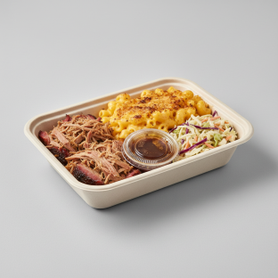 Pulled Pork With Mac and Cheese and Cole Slaw Boxed Meal Pulled Pork With Mac and Cheese and Cole Slaw Boxed Meal