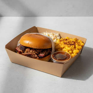 Chopped Brisket Sandwich with Mac N Cheese Boxed Meal Chopped Brisket Sandwich with Mac N Cheese Boxed Meal