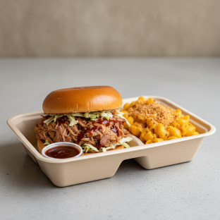 Pulled Pork Sandwich with Mac N Cheese Boxed Meal Pulled Pork Sandwich with Mac N Cheese Boxed Meal