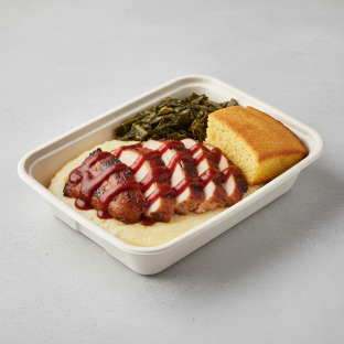 BBQ Boneless Chicken Thighs with Grits Plate BBQ Boneless Chicken Thighs with Grits Plate